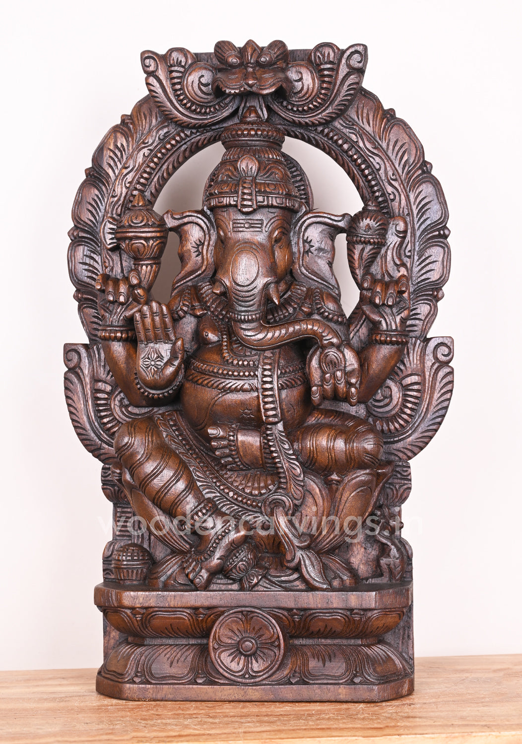 Detaily Handmade Special Work of Arch Ganapathi Eating Mango on Lotus Showpiece Sculpture 24"