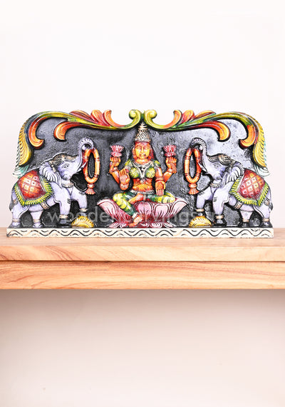 Light Weight Gorgeous Gaja Lakshmi With Grey Paired Elephants Entrance Decor Wall Panel 25"