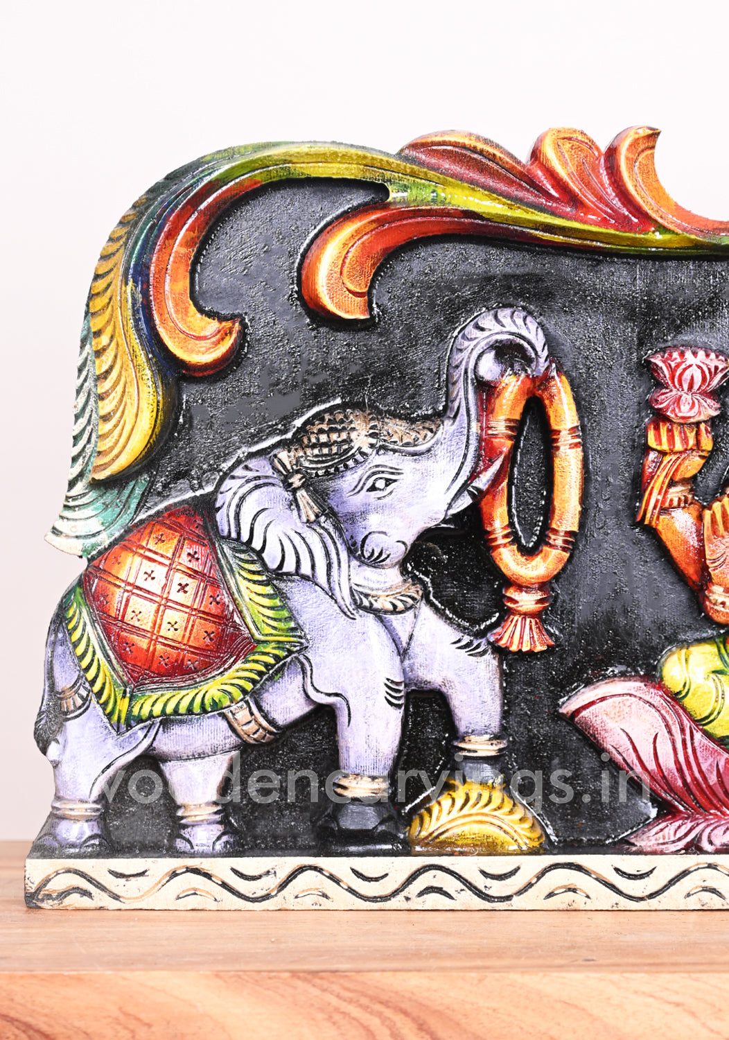 Light Weight Gorgeous Gaja Lakshmi With Grey Paired Elephants Entrance Decor Wall Panel 25"