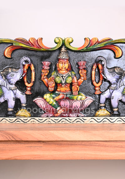 Light Weight Gorgeous Gaja Lakshmi With Grey Paired Elephants Entrance Decor Wall Panel 25"