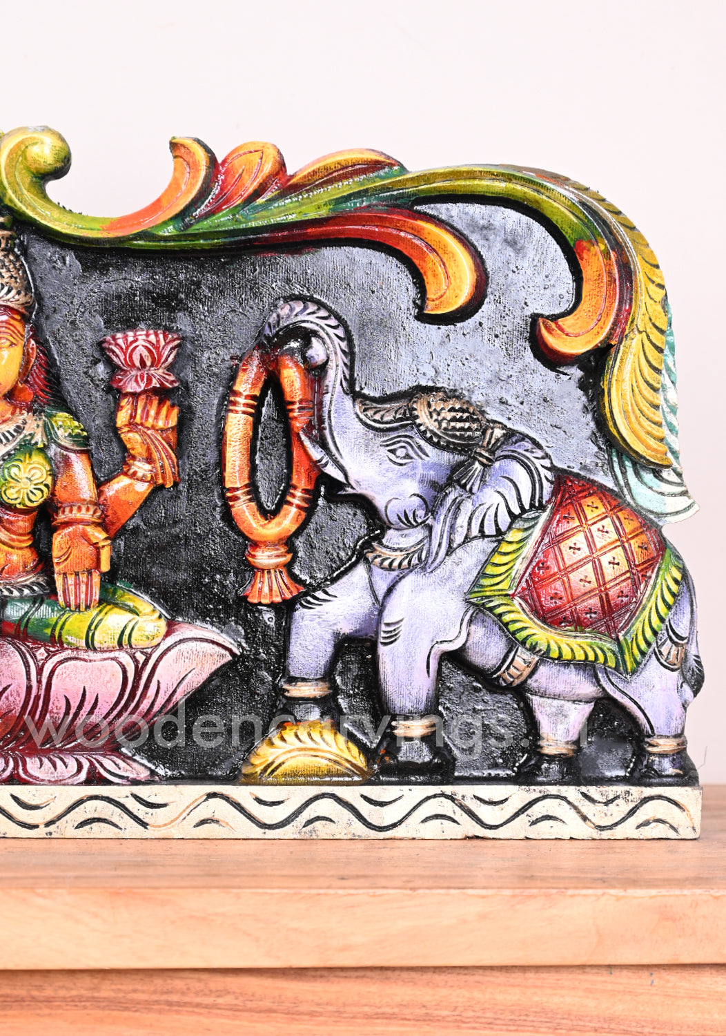 Light Weight Gorgeous Gaja Lakshmi With Grey Paired Elephants Entrance Decor Wall Panel 25"