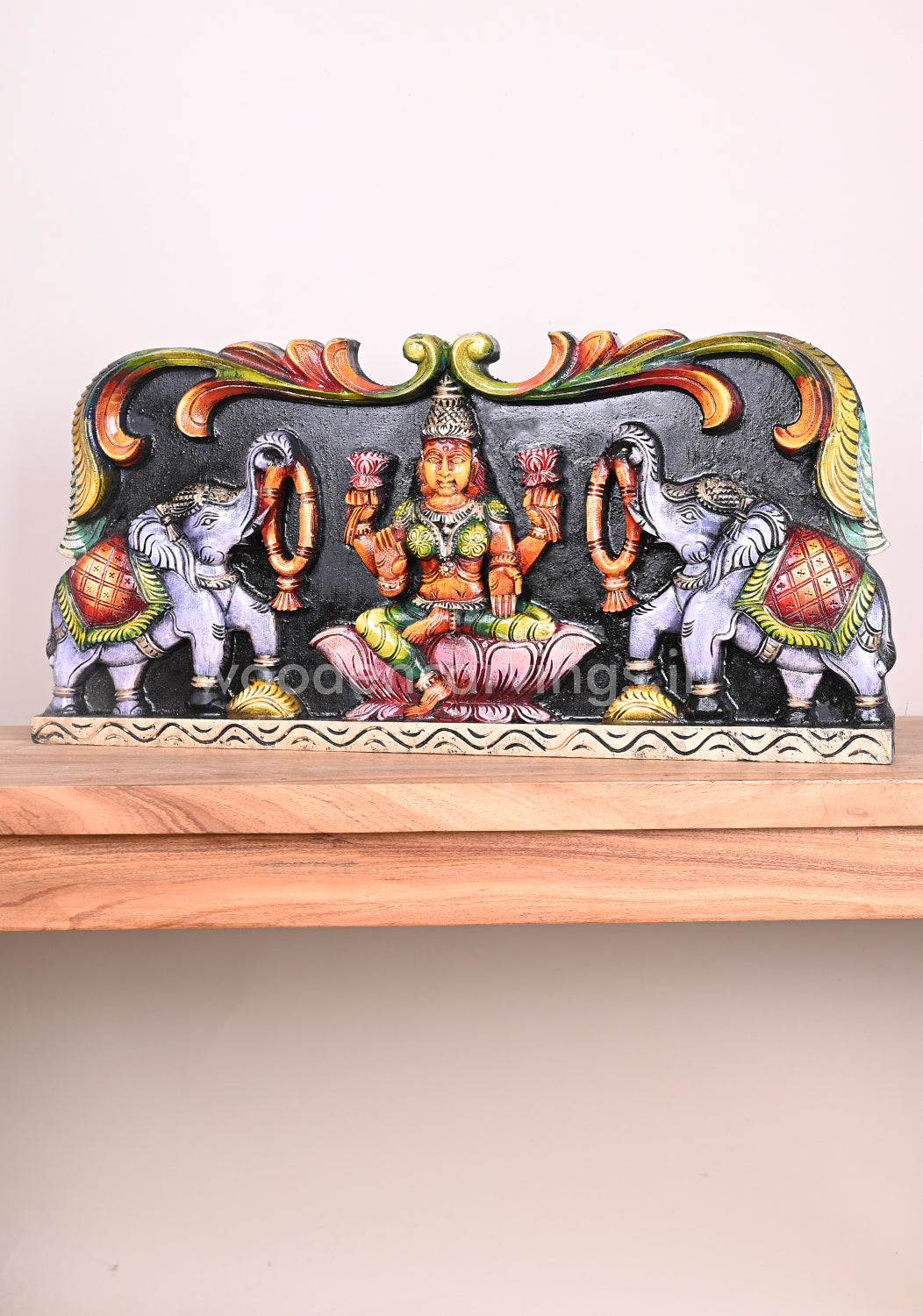 Light Weight Gorgeous Gaja Lakshmi With Grey Paired Elephants Entrance Decor Wall Panel 25"