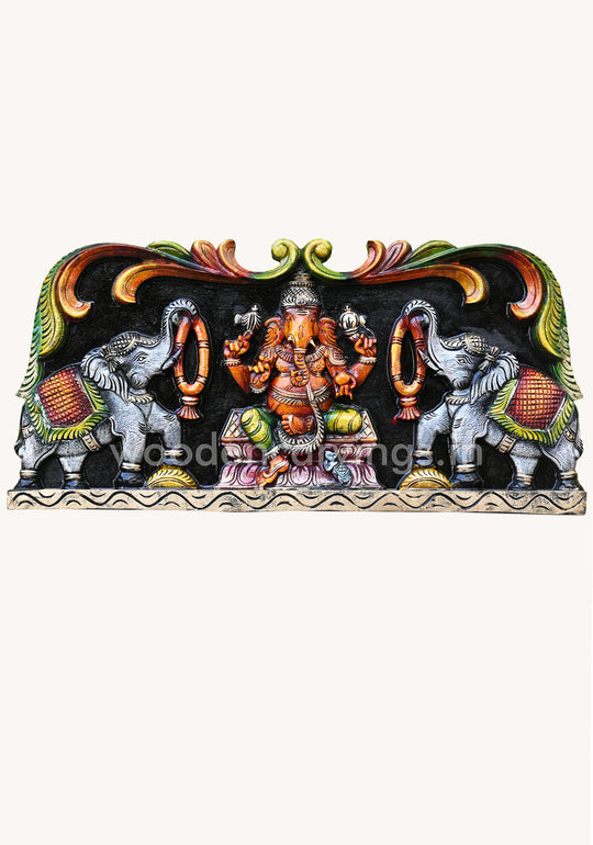 Ganapathi Simple Multicoloured  Hooks Fixed Wooden Wall Panel 25"