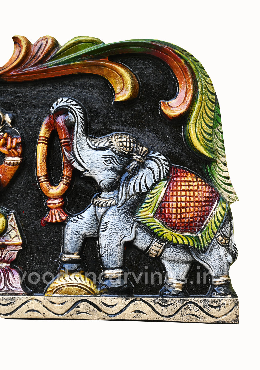 Gaja (Elephants) Ganapathi Simple Multicoloured Easy Handling Hooks Fixed Wooden Wall Panel 25"