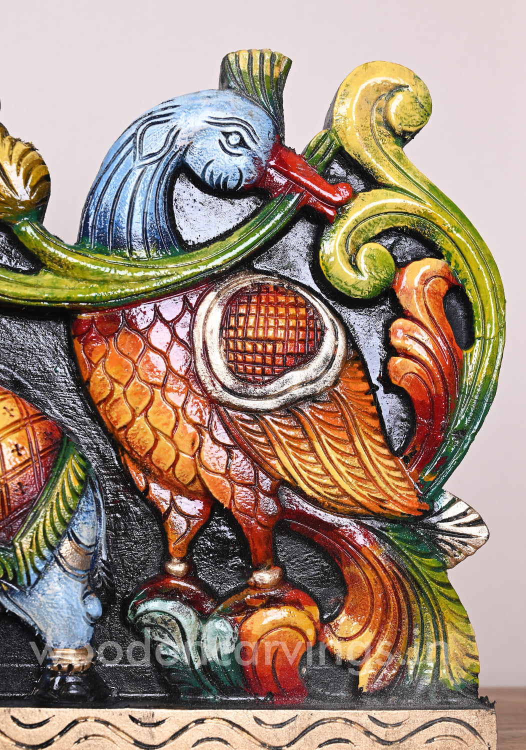 Bright Multicoloured Wooden Goddess Gaja Lakshmi Wall Panel 35"