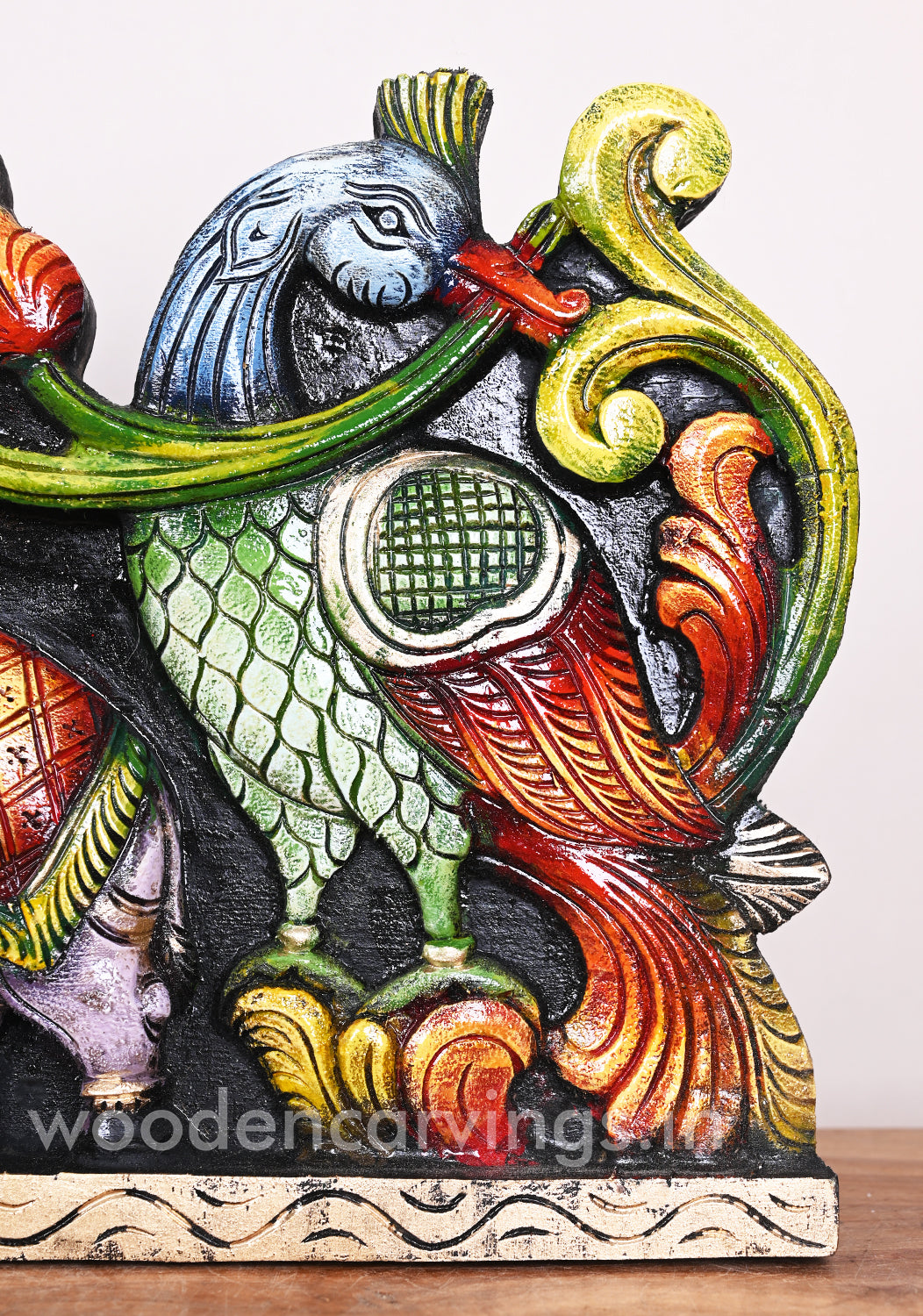 Colourful Wooden Gaja Ganesha Wall Panel with Grey Elephants – 35 Decor