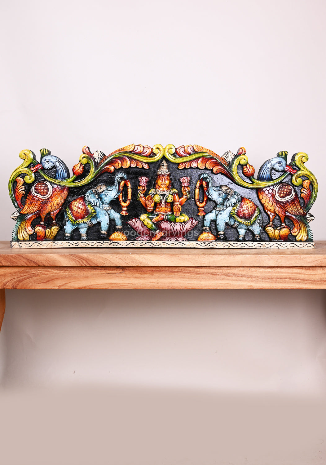 Gaja Lakshmi Coloured  Wooden Home Decor Panel 35"