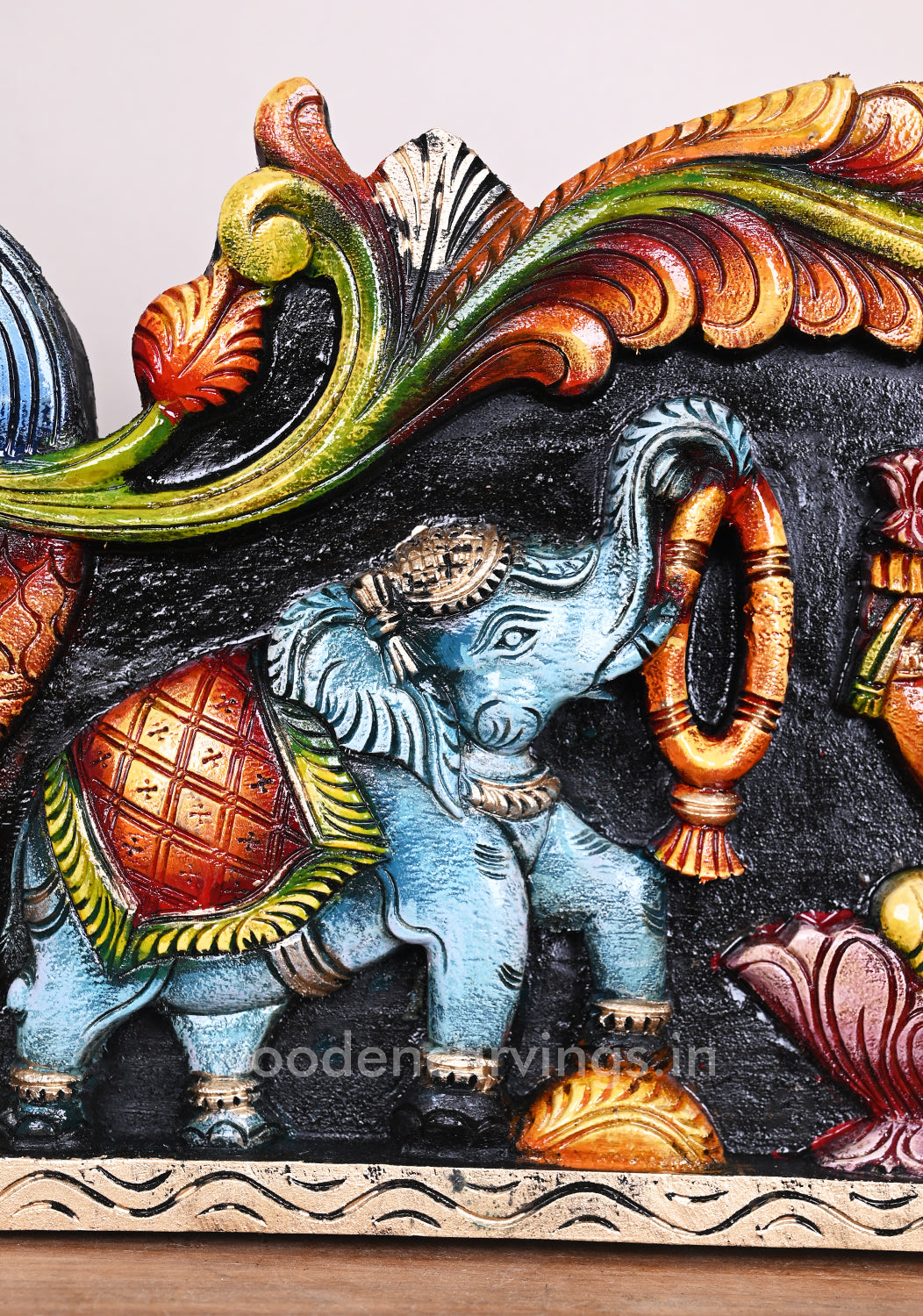 Gaja Lakshmi Coloured  Wooden Home Decor Panel 35"