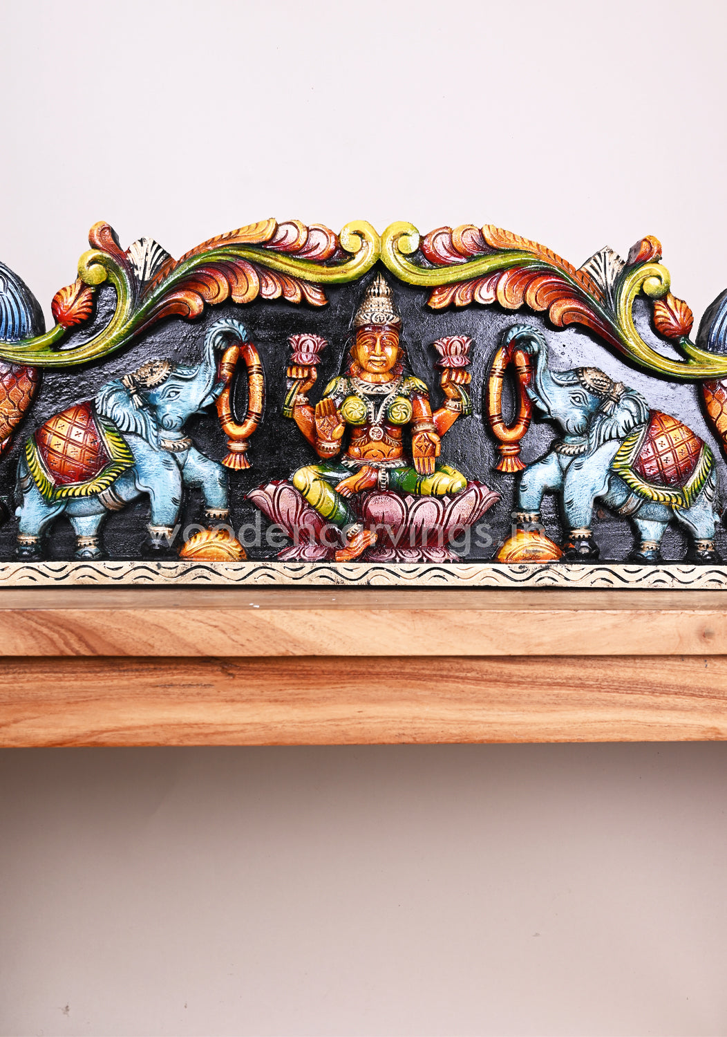 Gaja Lakshmi Coloured  Wooden Home Decor Panel 35"