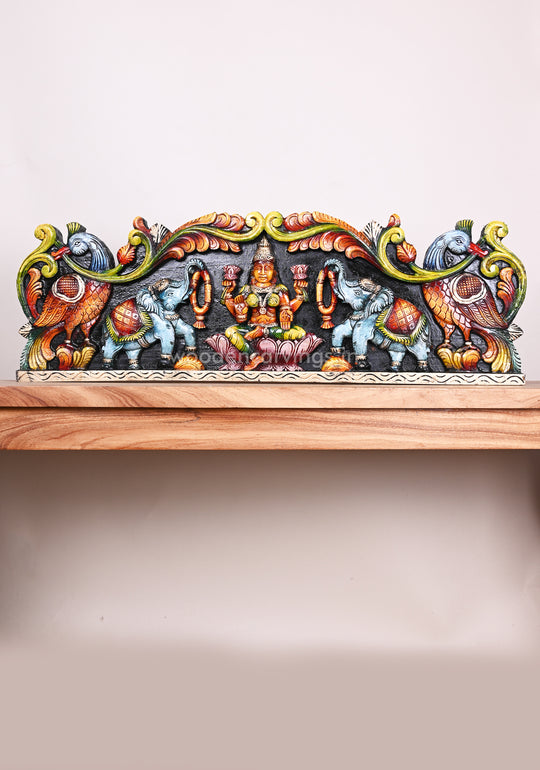 Gaja Lakshmi Coloured  Wooden Home Decor Panel 35"