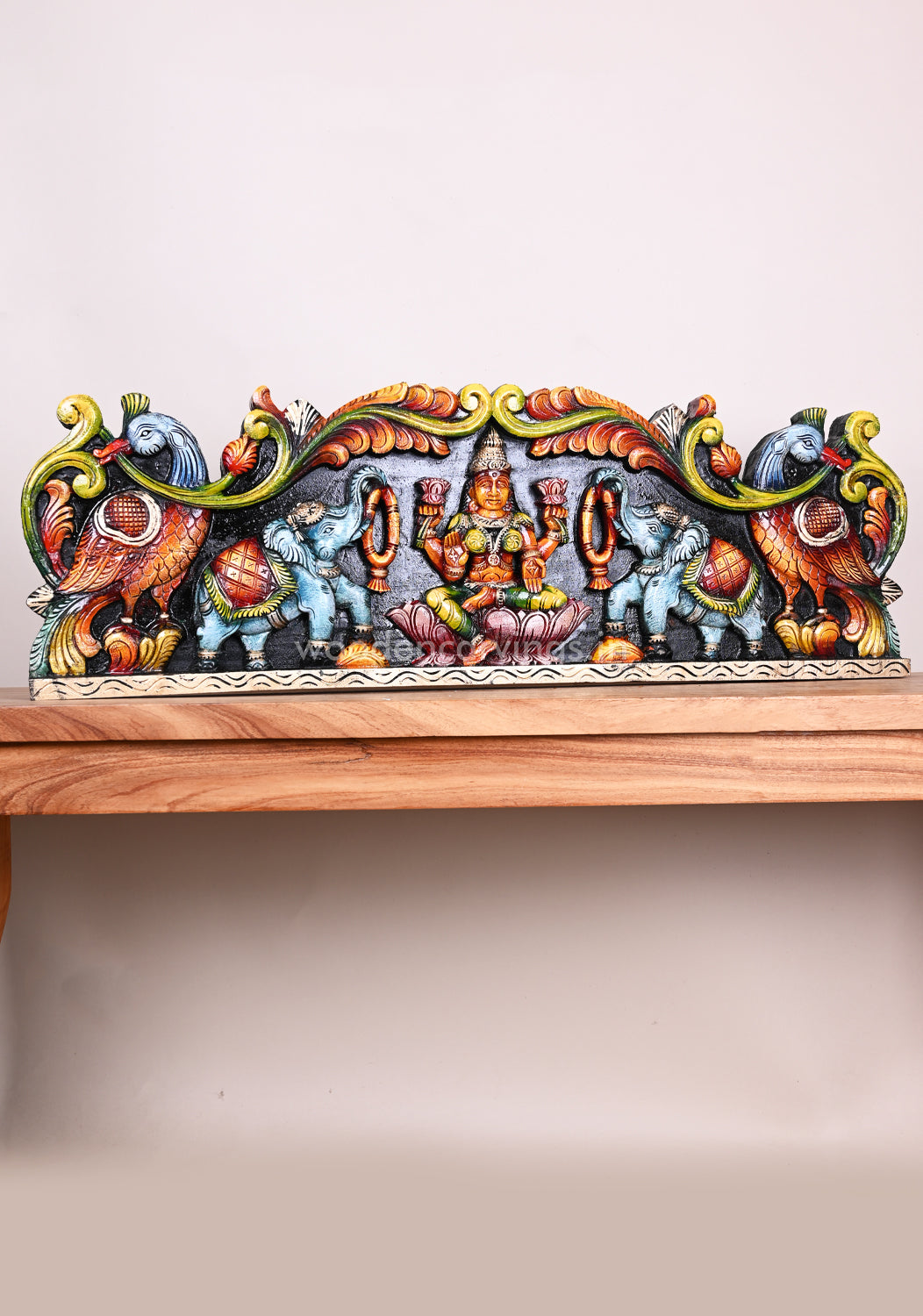 Gaja Lakshmi Coloured  Wooden Home Decor Panel 35"