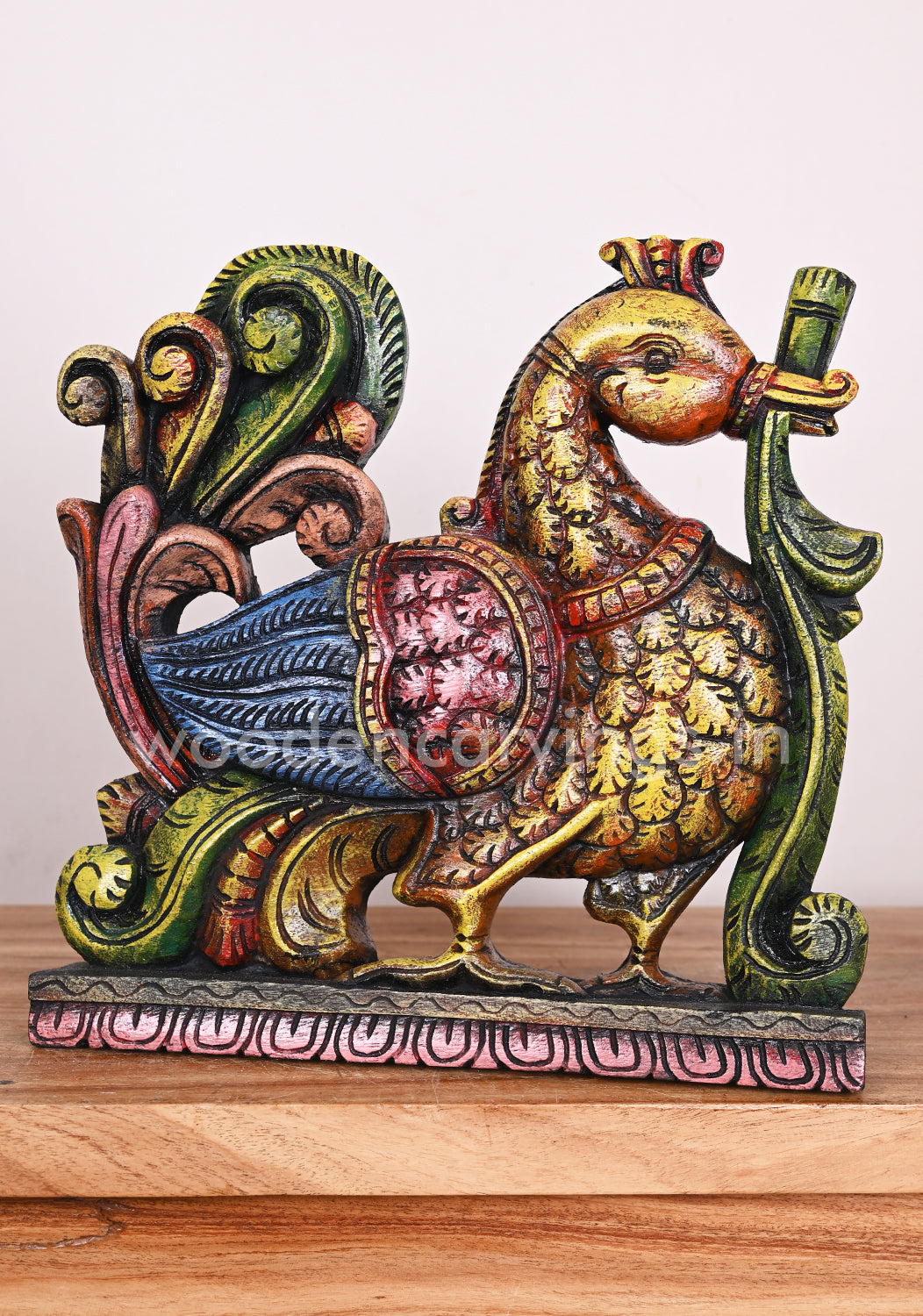 Handmade Auspicious Hamsa (Annapakshi) Multicoloured Wooden Hook Fixed Wall Mount 12"