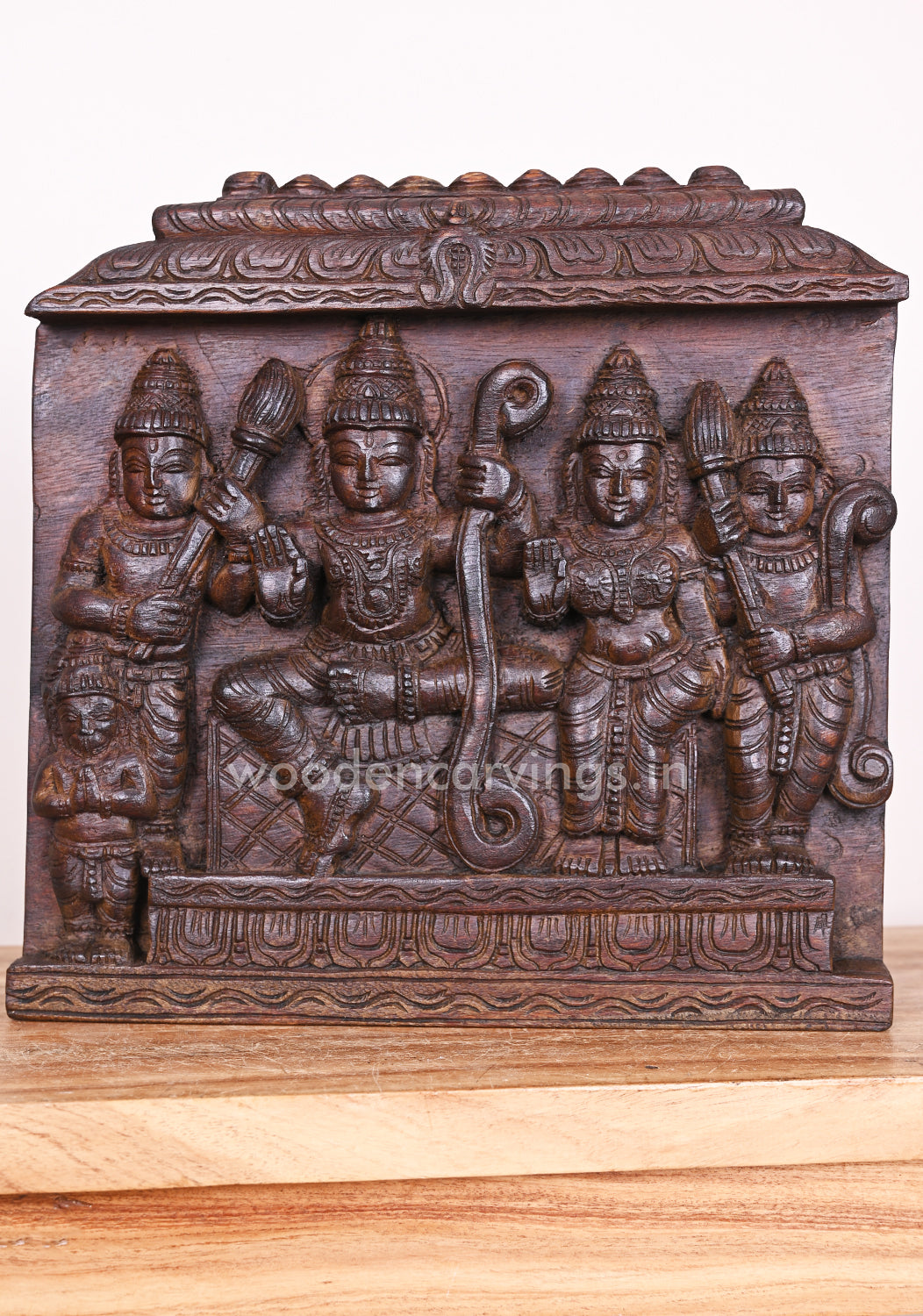 Buy Handcarved Wooden Auspicious Ram Darbar Wax Brown Light Weight Hooks Fixed Wall Mount 15"