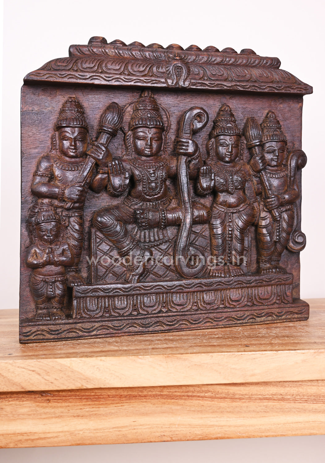 Buy Handcarved Wooden Auspicious Ram Darbar Wax Brown Light Weight Hooks Fixed Wall Mount 15"