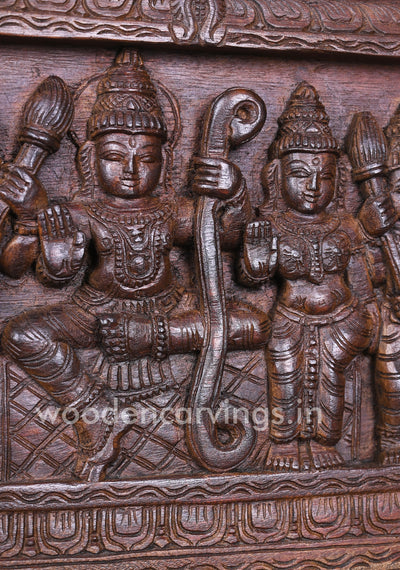 Buy Handcarved Wooden Auspicious Ram Darbar Wax Brown Light Weight Hooks Fixed Wall Mount 15"