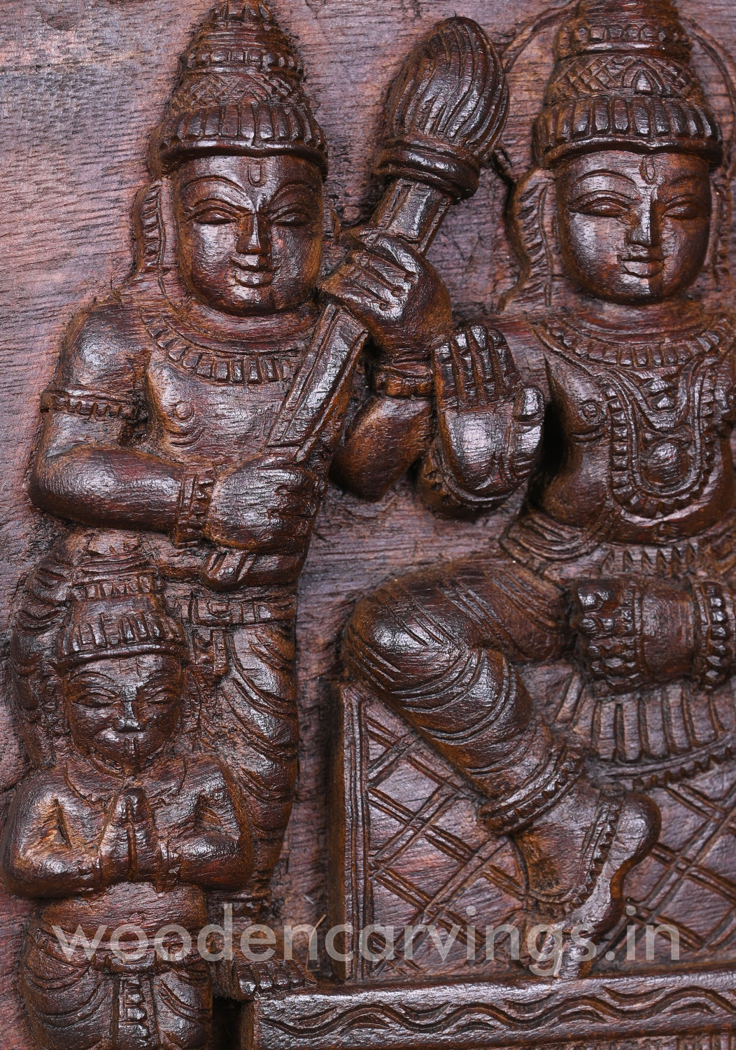 Buy Handcarved Wooden Auspicious Ram Darbar Wax Brown Light Weight Hooks Fixed Wall Mount 15"
