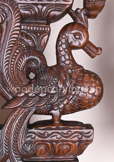 Detaily Handcarved Beautiful Standing Hamsa Bird (Annapakshi) Paired Wooden Wall Brackets 18"