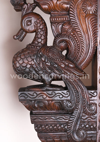 Detaily Handcarved Beautiful Standing Hamsa Bird (Annapakshi) Paired Wooden Wall Brackets 18"