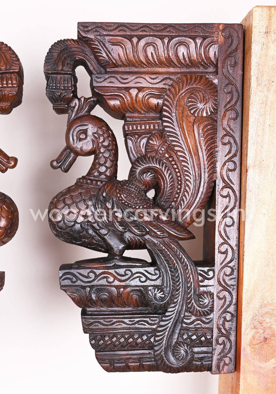 Detaily Handcarved Beautiful Standing Hamsa Bird (Annapakshi) Paired Wooden Wall Brackets 18"
