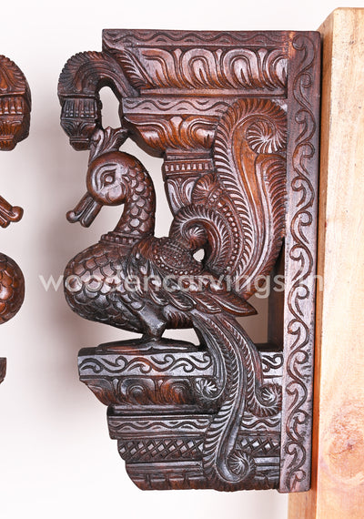 Detaily Handcarved Beautiful Standing Hamsa Bird (Annapakshi) Paired Wooden Wall Brackets 18"