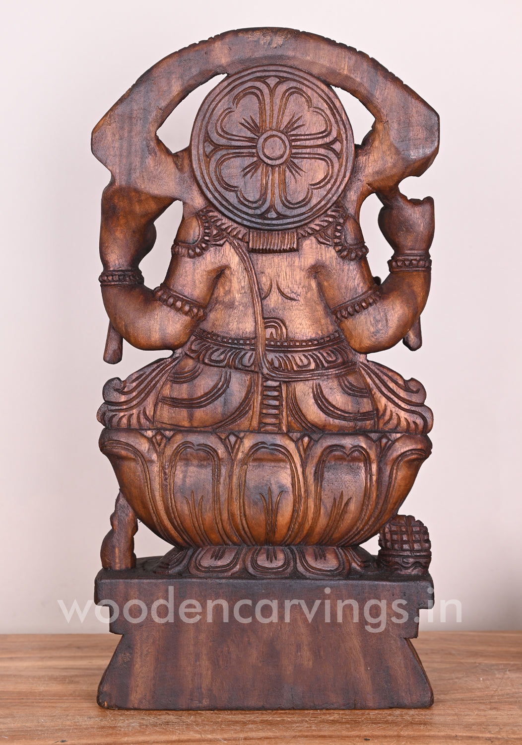 Arch Garland Ganesha on Petal Lotus With His Vahana Mouse Showpiece Wax Brown Sculpture 24"