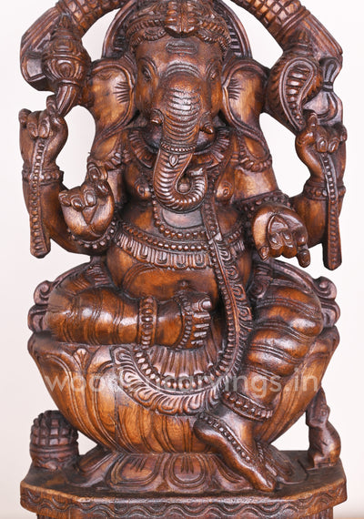 Arch Garland Ganesha on Petal Lotus With His Vahana Mouse Showpiece Wax Brown Sculpture 24"