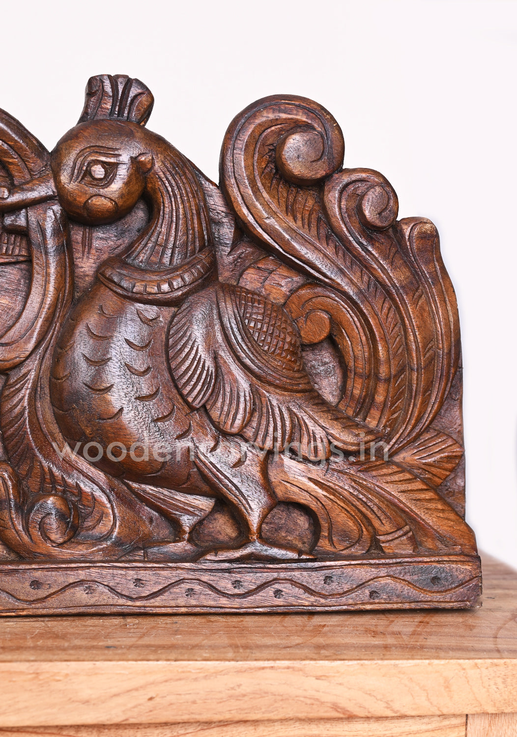 Hamsa Design Lord Ganesh, Goddess Lakshmi, Goddess Saraswathi Horizontal Wax Brown Wooden Panel 48"
