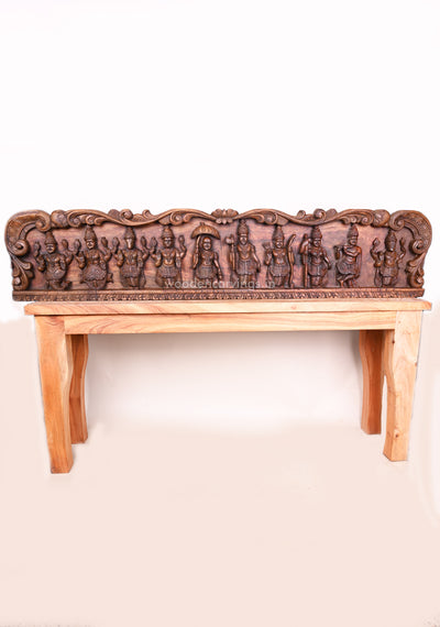 Lotus Mahavishnu Dasavatar Floral Design Horizontal Wax Brown Hooks Fixed Handmade Wall Panel 57"