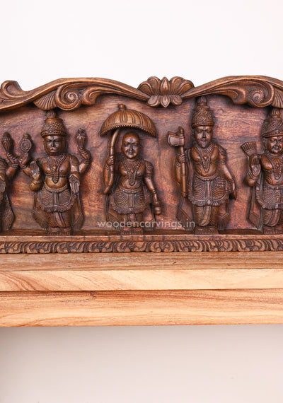 Lotus Mahavishnu Dasavatar Floral Design Horizontal Wax Brown Hooks Fixed Handmade Wall Panel 57"