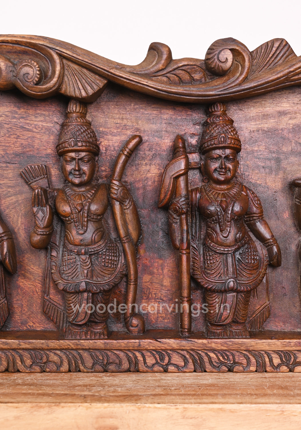 Lotus Mahavishnu Dasavatar Floral Design Horizontal Wax Brown Hooks Fixed Handmade Wall Panel 57"