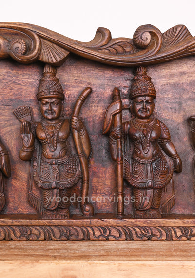 Lotus Mahavishnu Dasavatar Floral Design Horizontal Wax Brown Hooks Fixed Handmade Wall Panel 57"