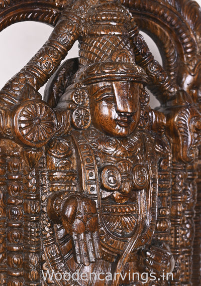 Vaagai Wood Lord Balaji Standing on Base Arch Polished Wooden Handamde Showpiece Sculpture 25"