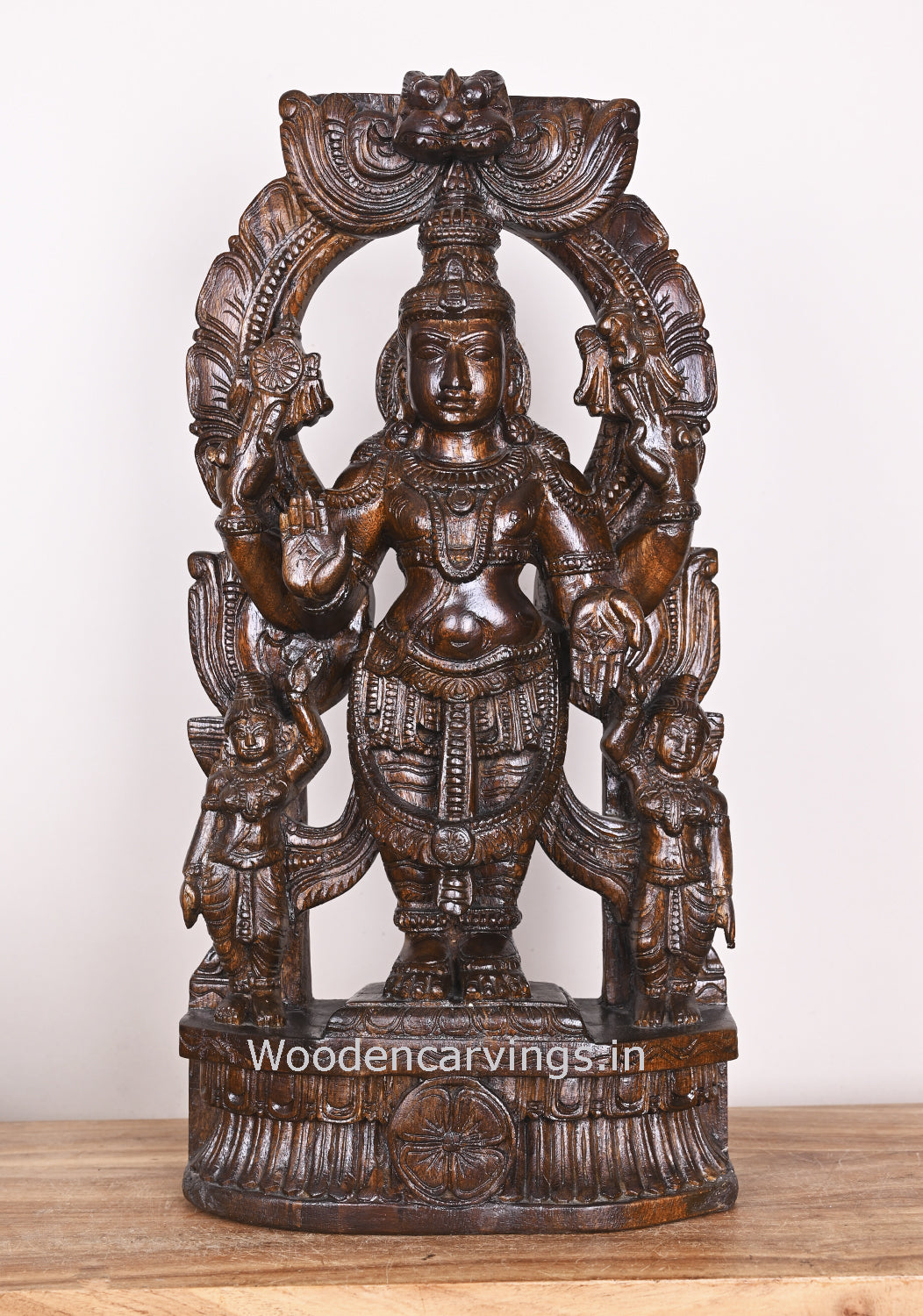 Wooden Arch Maha Vishnu  Standing Handmade Sculpture 24"