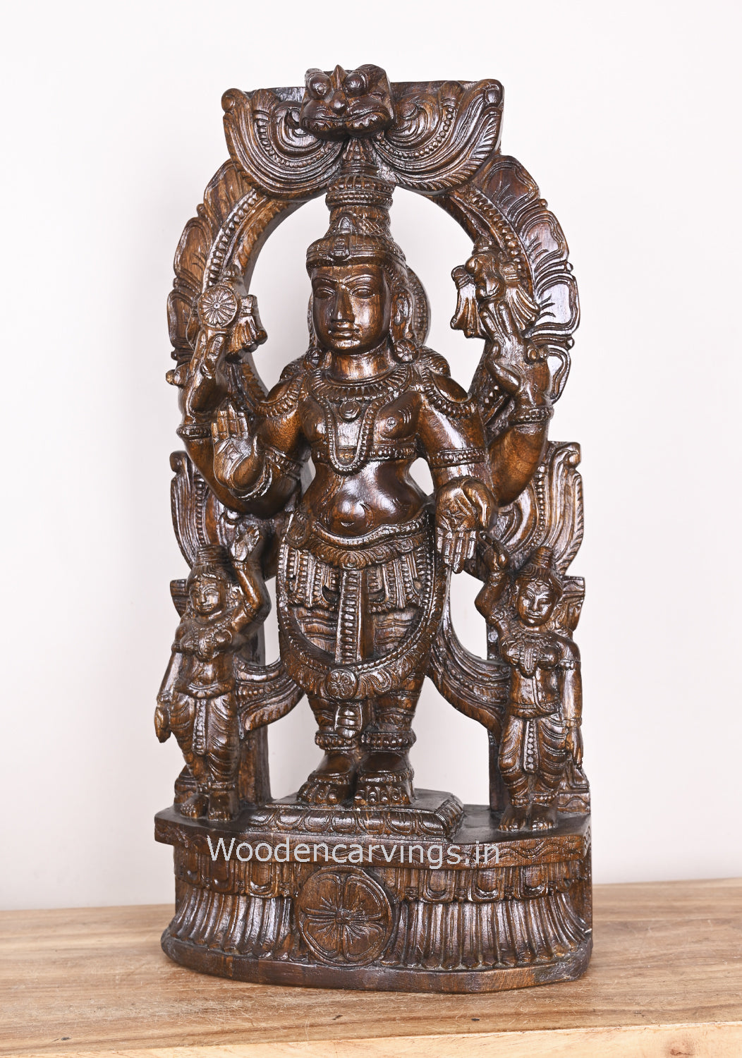 Wooden Arch Maha Vishnu  Standing Handmade Sculpture 24"