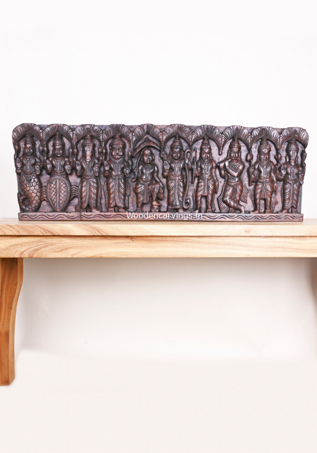 Wooden Maha Vishnu Ten Powerful Avatars Panel 38"