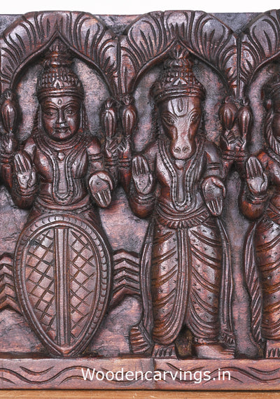 Wooden Maha Vishnu Ten Powerful Avatars For Destroy Bad Evils Hooks Fixed Horizontal Panel 38"