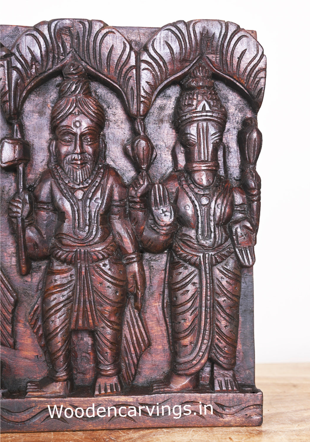 Wooden Maha Vishnu Ten Powerful Avatars For Destroy Bad Evils Hooks Fixed Horizontal Panel 38"