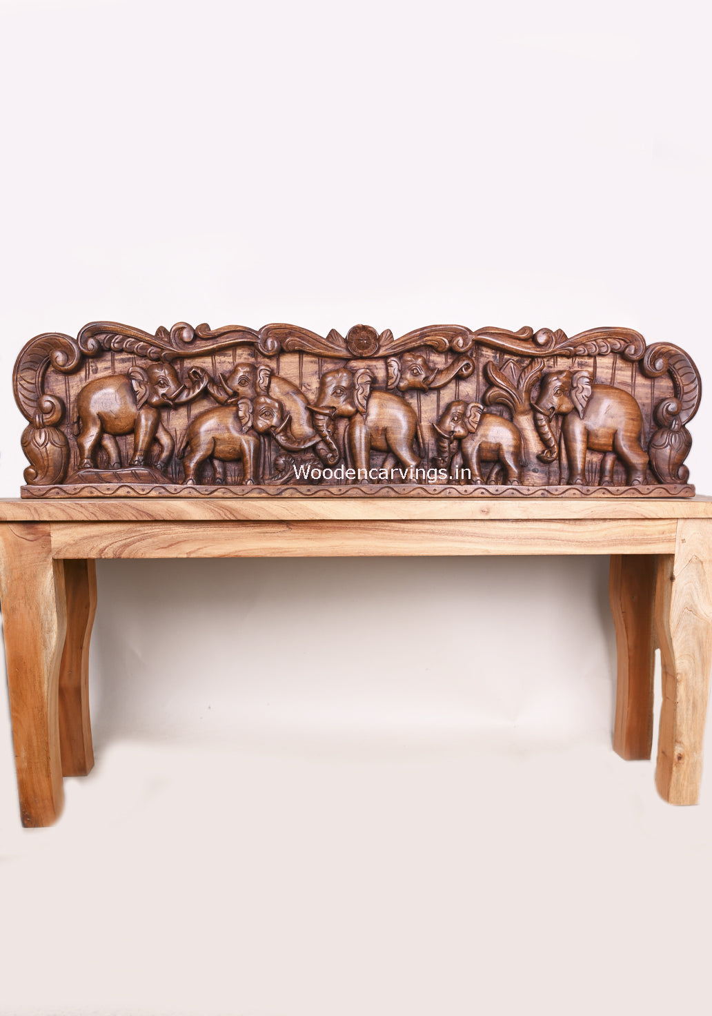 Beautiful Artistic Work of Group of Elephants Realistic Handmade Decorative Wooden Wall Panel 48"