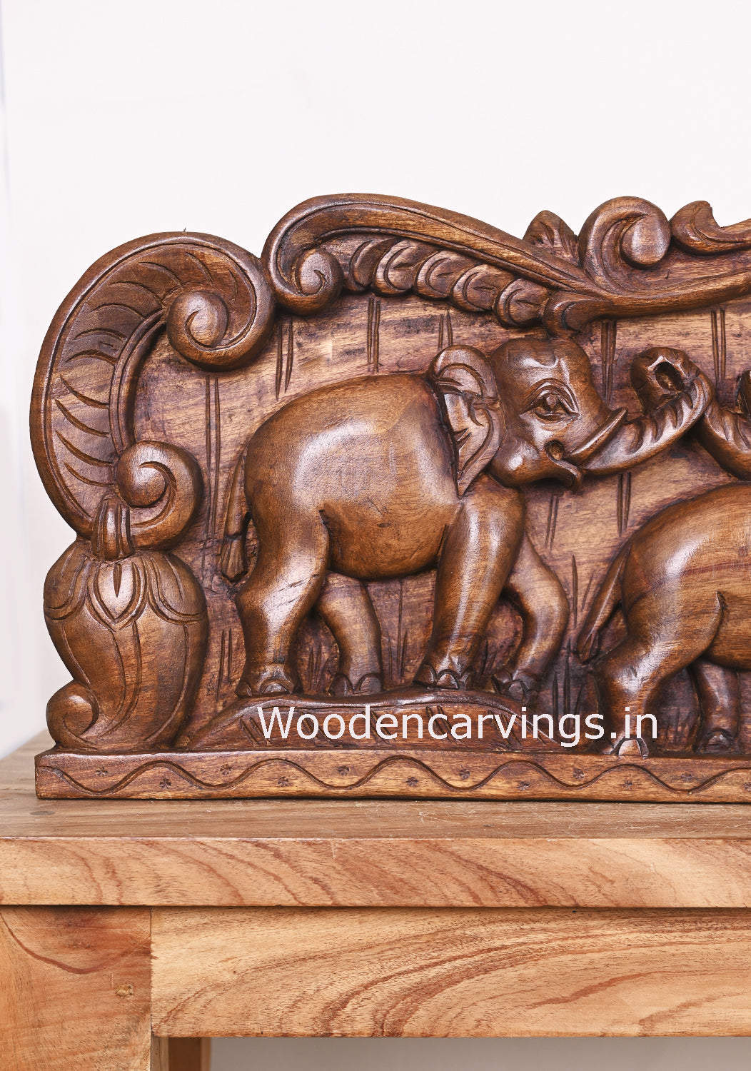 Beautiful Artistic Work of Group of Elephants Realistic Handmade Decorative Wooden Wall Panel 48"