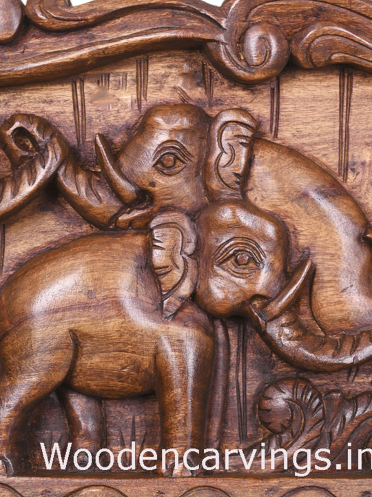 Group of Elephants Handmade Wooden Wall Panel 48"