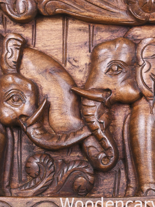 Group of Elephants Handmade Wooden Wall Panel 48"
