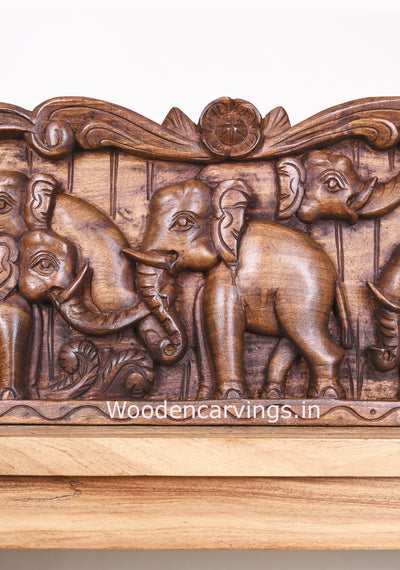 Beautiful Artistic Work of Group of Elephants Realistic Handmade Decorative Wooden Wall Panel 48"