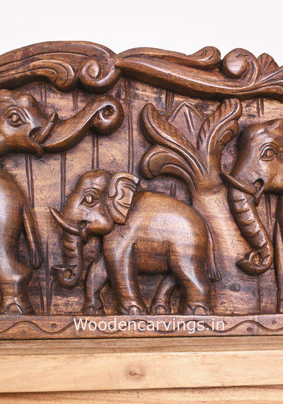 Beautiful Artistic Work of Group of Elephants Realistic Handmade Decorative Wooden Wall Panel 48"