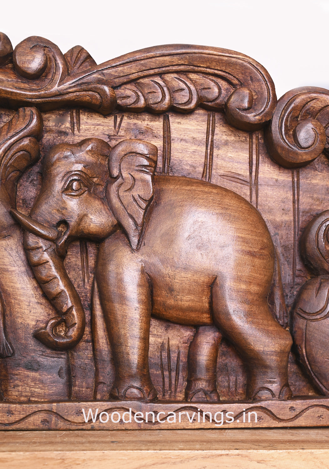 Beautiful Artistic Work of Group of Elephants Realistic Handmade Decorative Wooden Wall Panel 48"