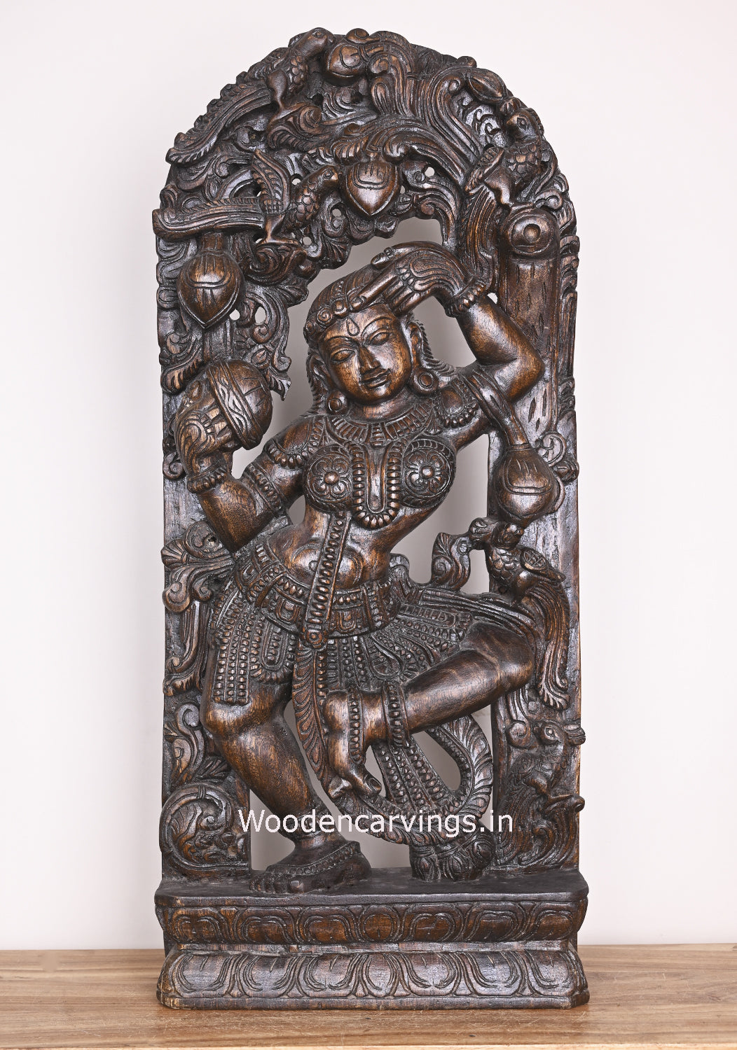 Polished Charm Gorgeous Standing Apsara Wearing Bindi and Holding Mirror in Her Hand Wall Mount 34"