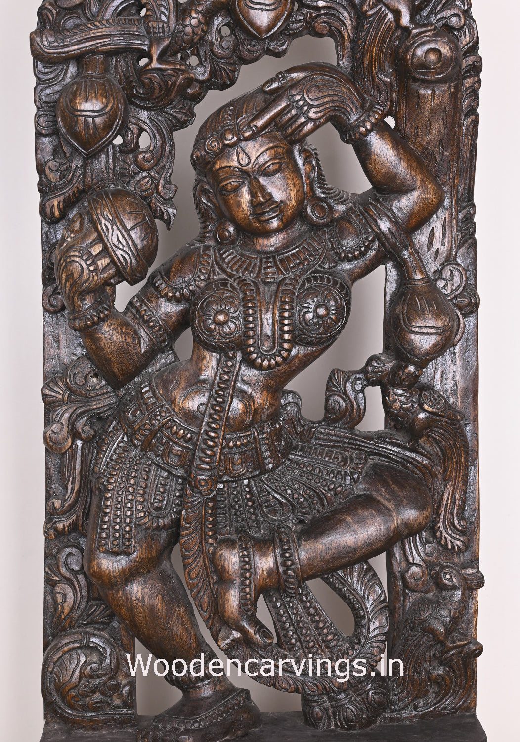 Polished Charm Gorgeous Standing Apsara Wearing Bindi and Holding Mirror in Her Hand Wall Mount 34"