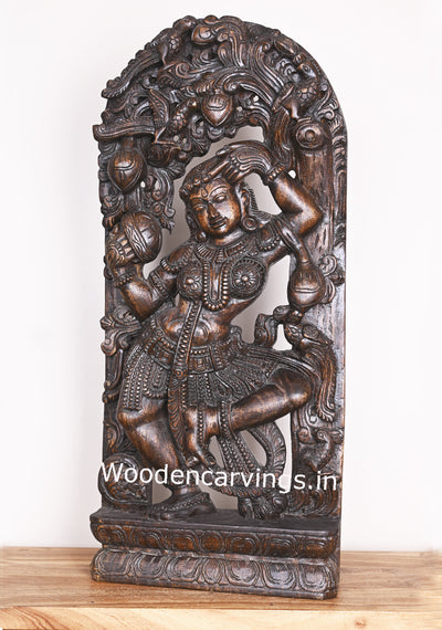 Polished Charm Gorgeous Standing Apsara Wearing Bindi and Holding Mirror in Her Hand Wall Mount 34"