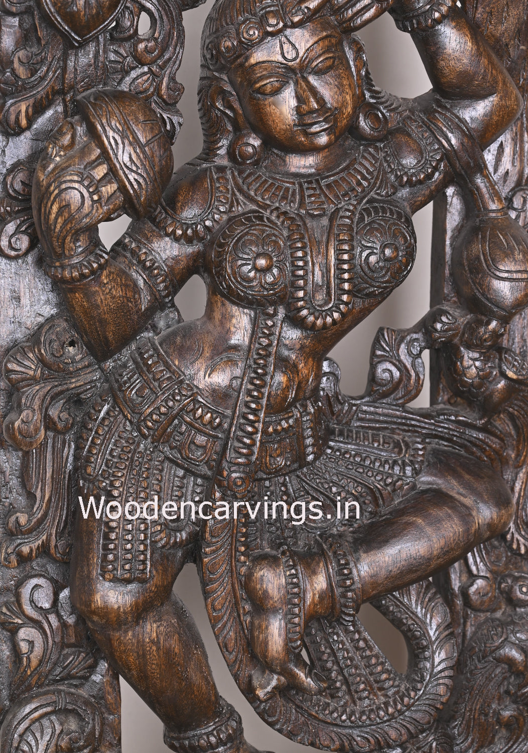 Polished Charm Gorgeous Standing Apsara Wearing Bindi and Holding Mirror in Her Hand Wall Mount 34"