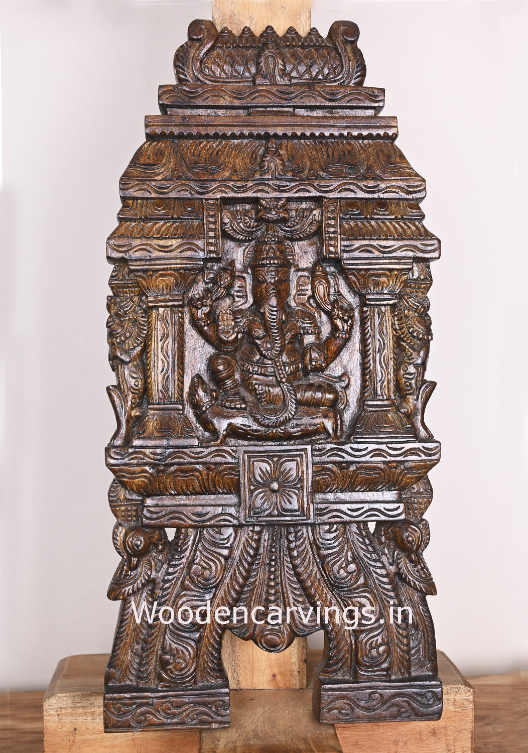 Lord Ganesha Seated on His Vahana Mouse Polished Handmade Light Weight Kavadi Wall Mount 25"