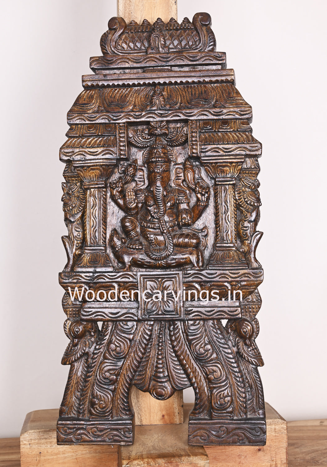 Lord Ganesha Seated on His Vahana Mouse Polished Handmade Light Weight Kavadi Wall Mount 25"